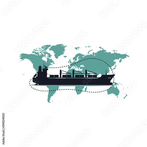 Global cargo ship route on world map for international trade.
