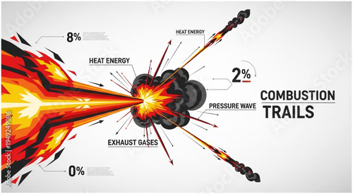 Combustion Trails Diagram Illustrating Energy Distribution and Exhaust Gases.