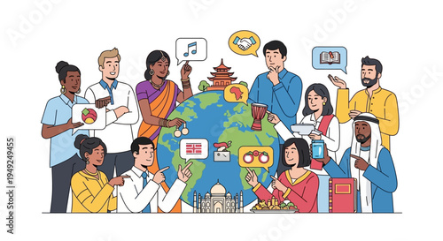 Diverse people from around the world communicating and sharing ideas