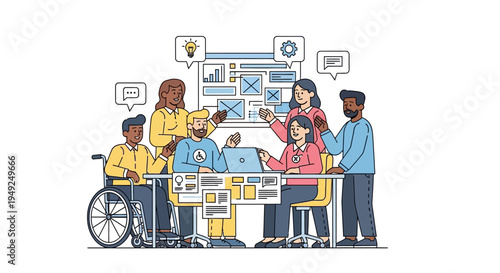 Diverse team collaborating on project with accessibility and inclusion