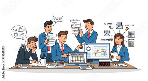 Business people working together on project planning and multitasking