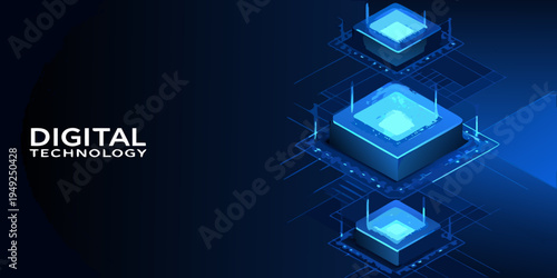 Abstract digital technology background with glowing isometric cube structures