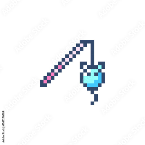 Pixel Art Cat Teaser Toy Icon. 8 Bit Retro Pet Play Wand Illustration for Game, Sticker, UI and Mobile Design
