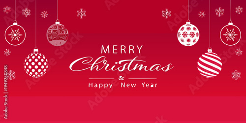 Festive christmas ornaments and greetings on a vibrant red background