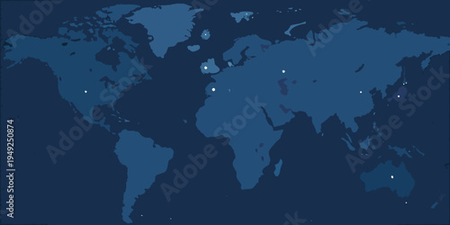 Dark blue world map with scattered white points representing locations