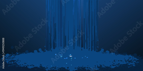 Abstract digital illustration of cascading blue lines and glowing base