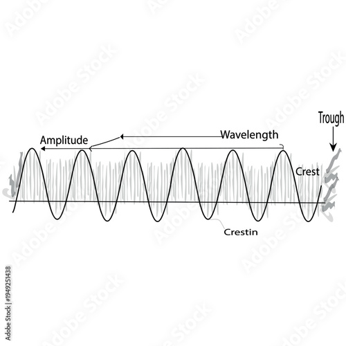 Wave Physics Diagram with Amplitude and Wavelenght Labels - Educational Science Vector Illustration.bile