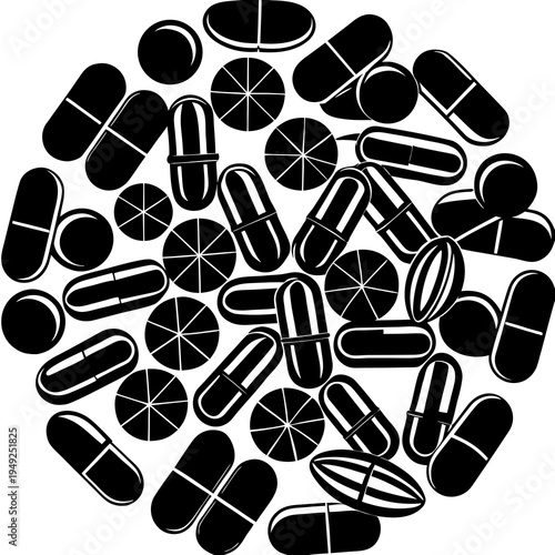 Seamless pattern background with colorful medicine pills capsules and tablets in a healthcare pharmaceutical style illustration isolated on white background