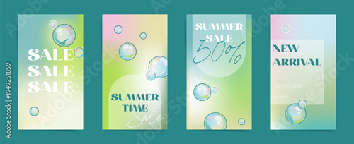 Summer Sale Banners with Colorful Bubbles and Pastel Gradient Backgrounds