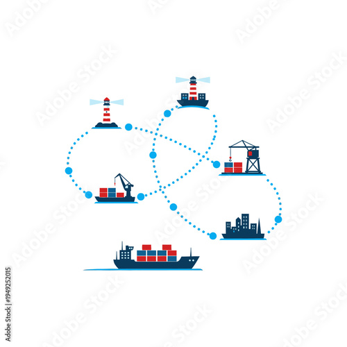 Global Shipping and Logistics Network with Cargo Ships and Ports.