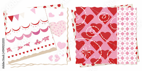 Colorful patterned papers with hearts and flags ideal for valentine s day
