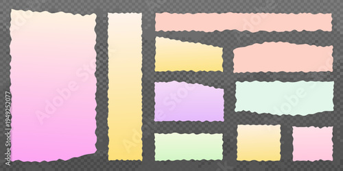 Collection of torn paper strips in pastel gradient colors