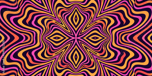 A vibrant swirling optical illusion with repeating wave patterns