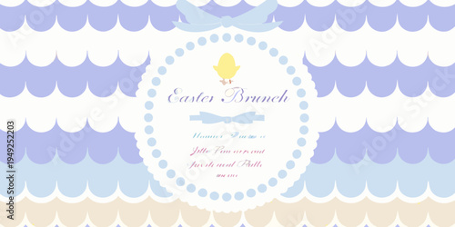 An easter brunch invitation with a chick and decorative elements