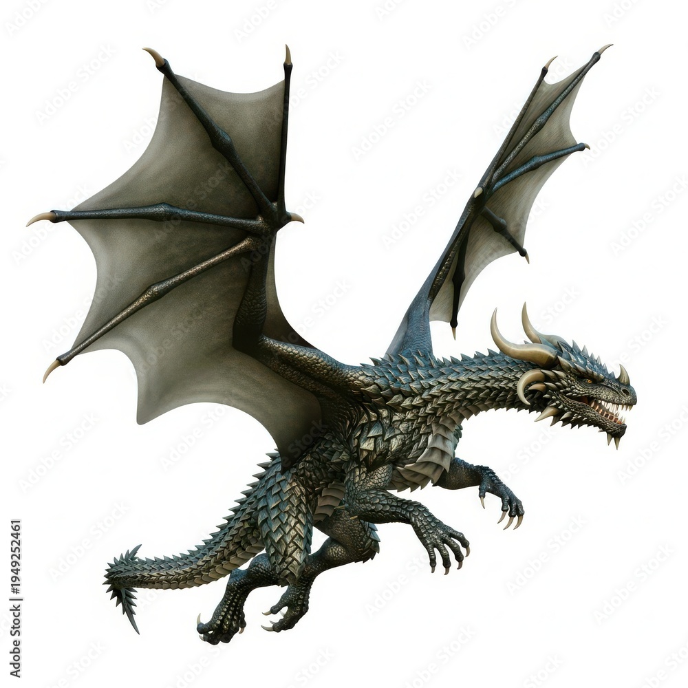 Fototapeta premium A large dragon with wings spread wide