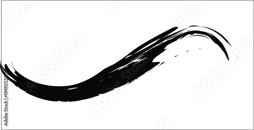 Black and white minimalist hand drawn curvy grungy brush stroke element for artistic branding and logo design projects.