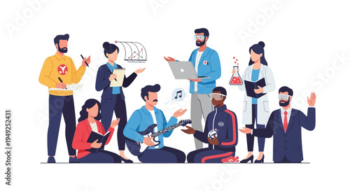 Diverse group of people with various professions and hobbies