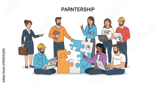 Partnership teamwork concept with diverse people working together