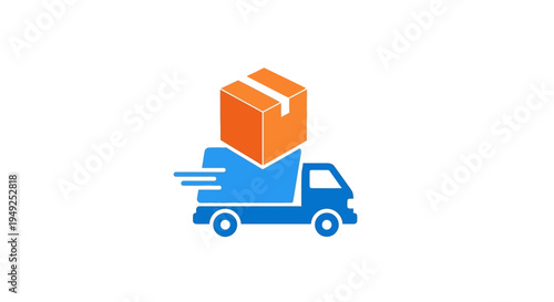 Blue Delivery Truck with Box.