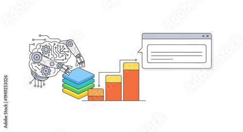 Brain thinking with colorful data graph.