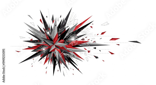 Abstract Geometric Explosion with Red, Black, and Gray Shards.
