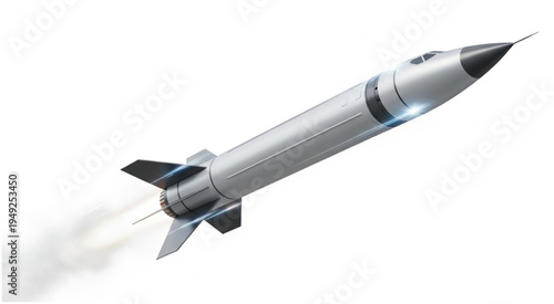 Realistic Missile Launching with Exhaust Smoke on White Background.