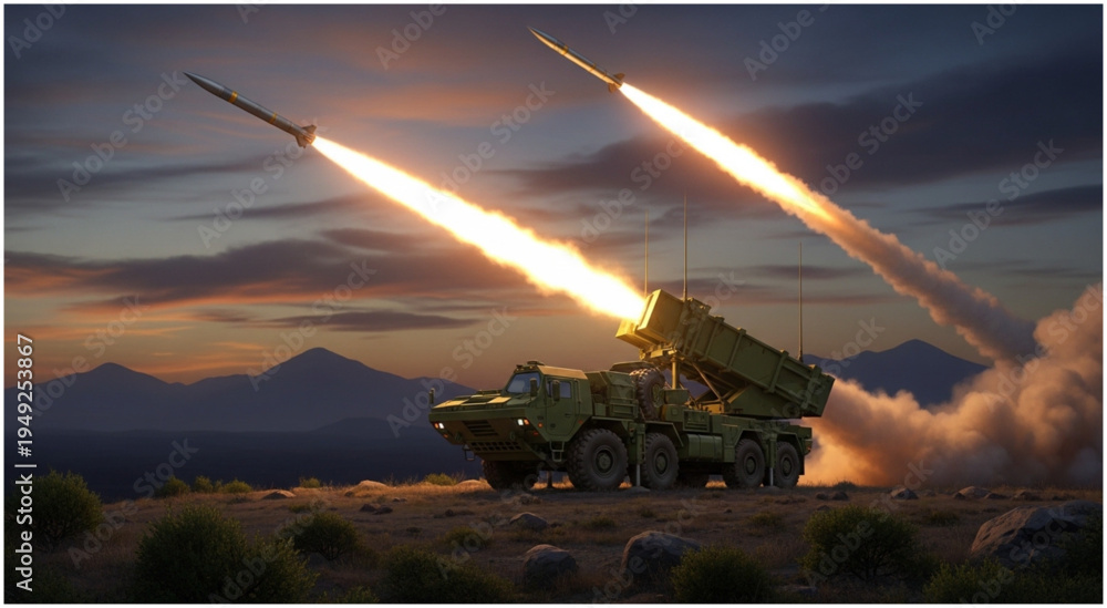 Fototapeta premium Powerful Missile Launch - A Display of Military Might and Technological Advancement.