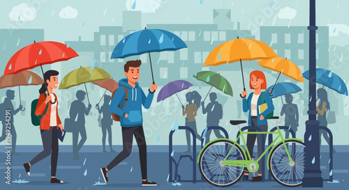 People walking with umbrellas on a rainy day.