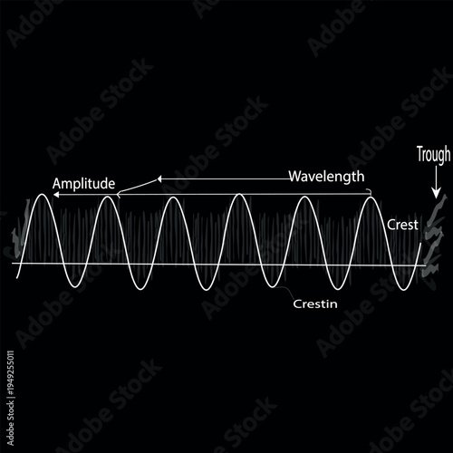 Wave Physics Diagram with Amplitude and Wavelenght Labels - Educational Science Vector Illustration.bile