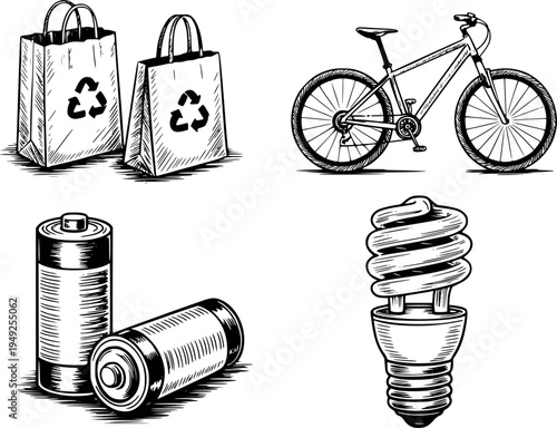 Eco friendly recycling bicycle batteries and light bulb