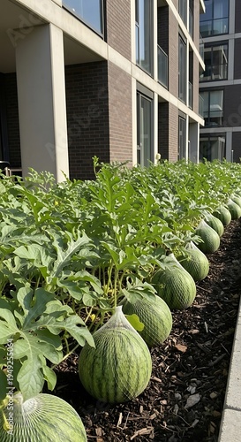 Urban Watermelon Patch - A Row of Green in the City.