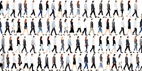 Diverse group of people walking in various business attire