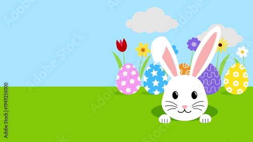 easter animated banner with rabbit, colorful eggs and flowers with space for your text