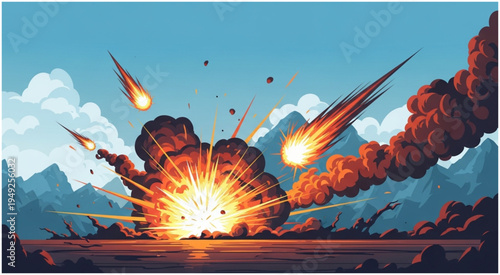 Meteor Shower Impact - A Cataclysmic Event of Fire and Destruction.