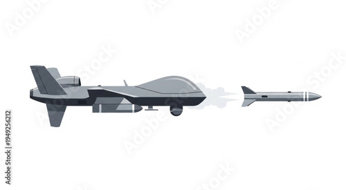 Drone launching a missile, modern military technology illustration.
