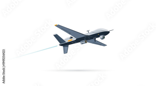 Unmanned Aerial Vehicle in Flight Against White Background.
