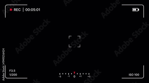 Camera recording overlay minimal HUD style for filming and editing. Camcorder viewfinder clean screen style for video production. Recording interface simple digital style for broadcast and streaming
