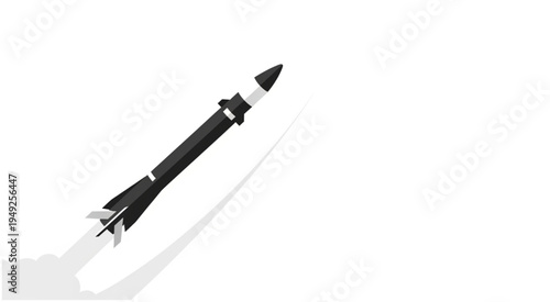 Illustration of a Black Rocket Launching into Space.