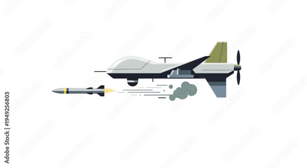 Fototapeta premium Military Drone Launching Missile in Flight Illustration.