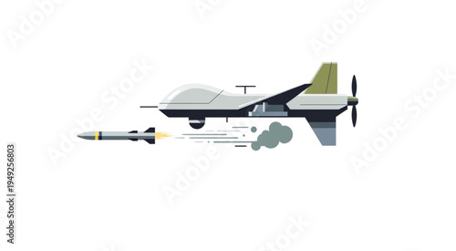 Military Drone Launching Missile in Flight Illustration.