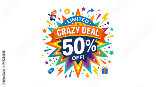 Colorful Crazy Deal 50% Off Sale Banner