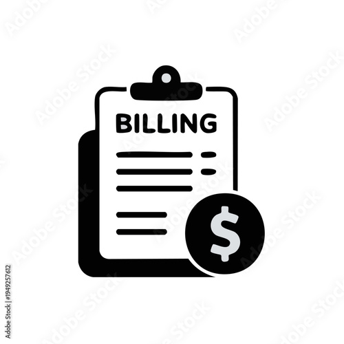 Black and white billing document icon with dollar sign