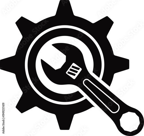 Mechanical gear and wrench icon for maintenance and repair services