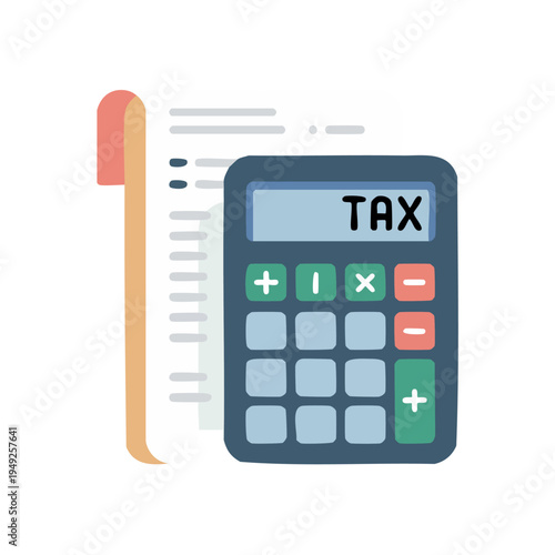 Flat illustration of calculator with tax form and pencil