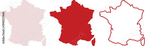 Red France Map Dot Art Solid Outline Vector Graphics country geography