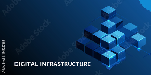 Abstract isometric design representing digital infrastructure and network connections