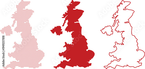 Red Map Outlines Of Great Britain Composed Of Dots Solid Fill And Outline country