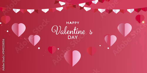 A festive valentine s day background with paper hearts and bunting