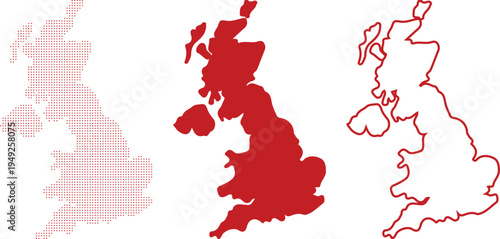 Red Map Outlines Of Great Britain Composed Of Dots Solid Fill And Outline country