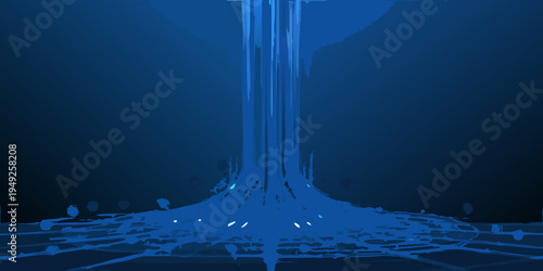 Abstract digital illustration of a cascading blue waterfall scene